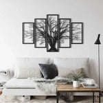 Tree of Life 5 Panel Metal Wall Hanging Decor Black