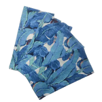 Tropical Leaf Block Printed Cotton Napkins Blue