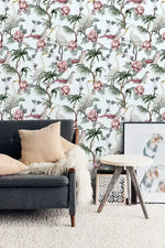 Vintage Cranes Botanical Wallpaper