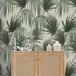 Vintage Tropical Green Palm Leaves Wallpaper