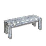 White and Blue Floral Bone Inlay Bench