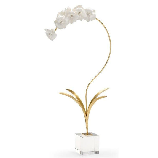 White Orchid on Stand Sculpture - MAIA HOMES