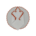 White Round Cotton Placemat and Napkin with Embroidered Border