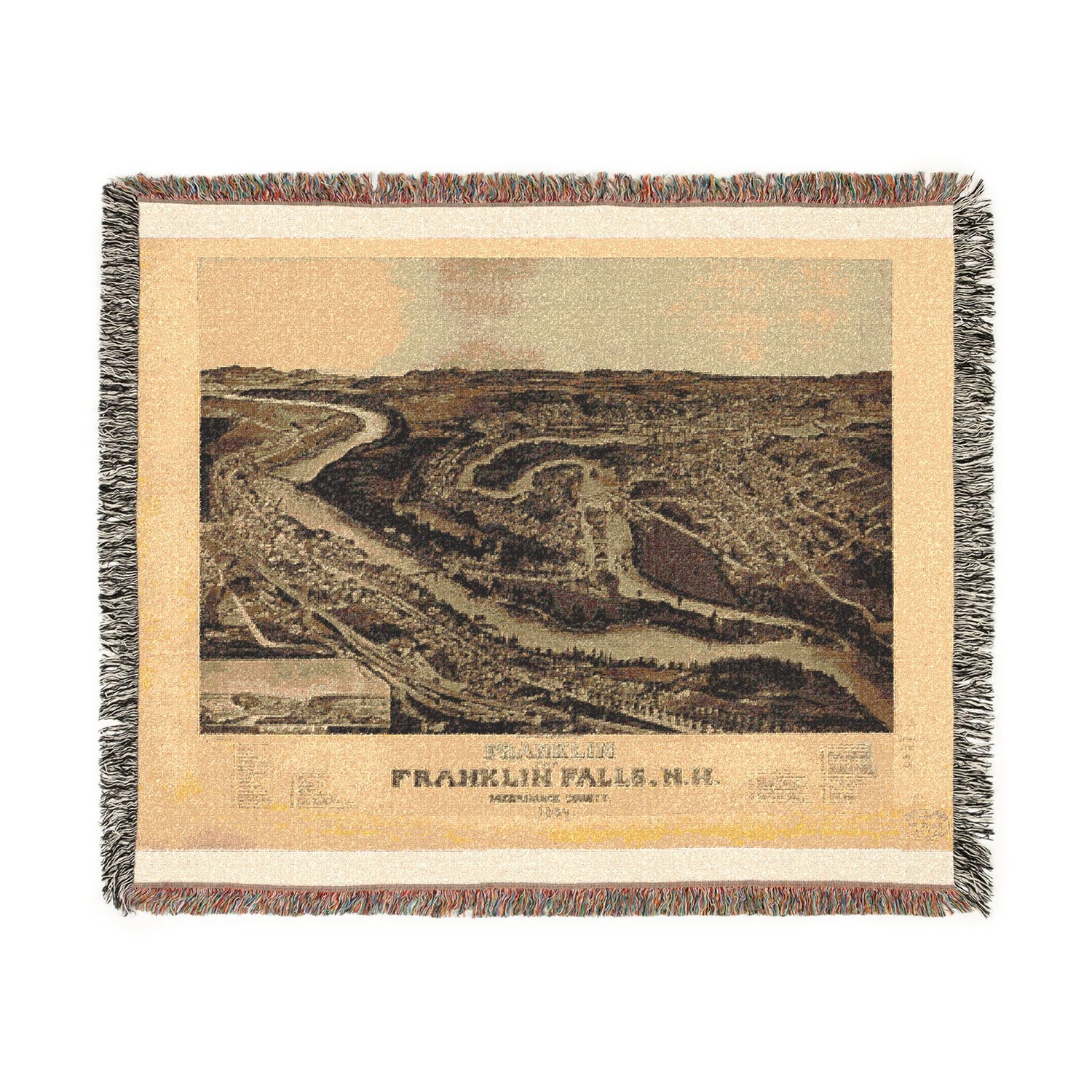 Franklin and Franklin Falls, N.H., Merrimack County, 1884 Woven Throw Blanket