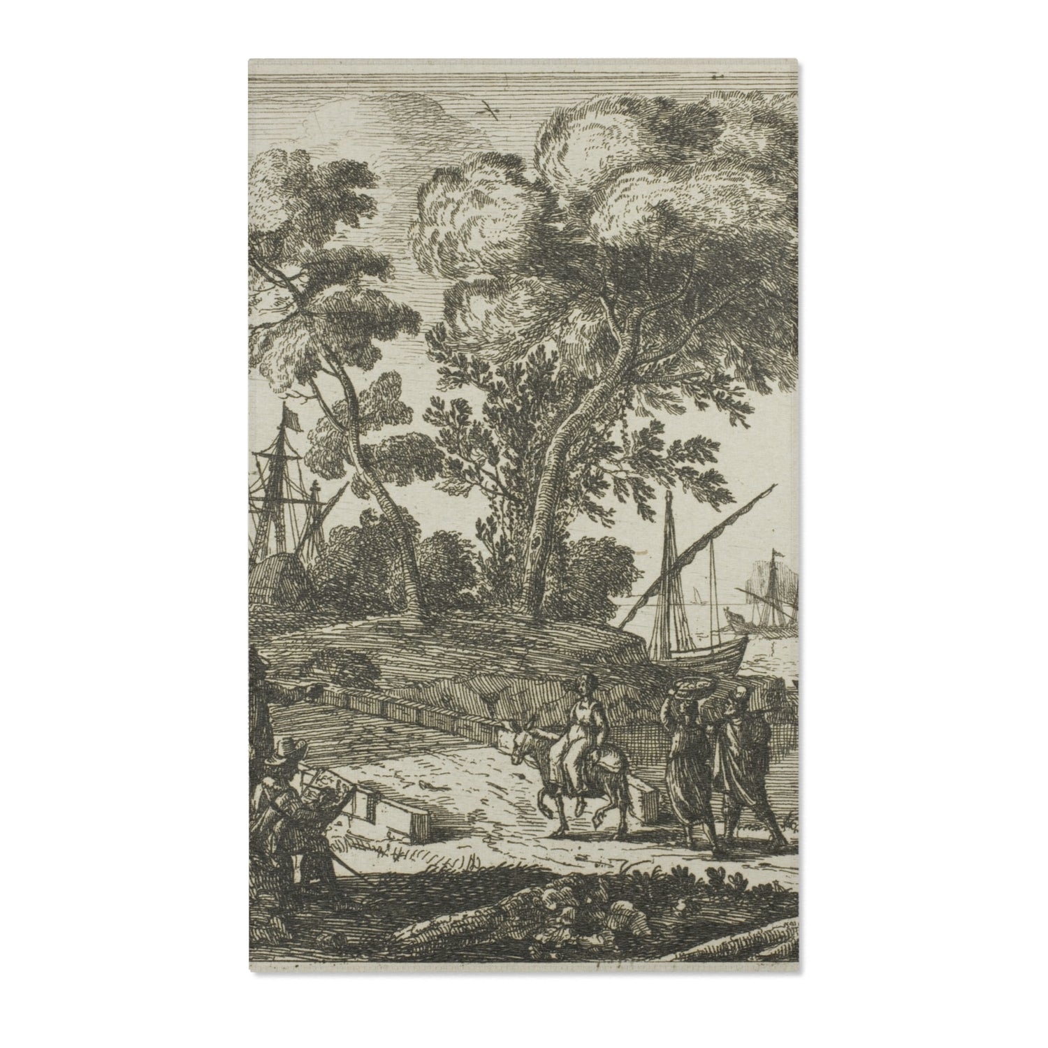 Coast Scene with an Artist Drawing - Claude Lorrain Area Rug