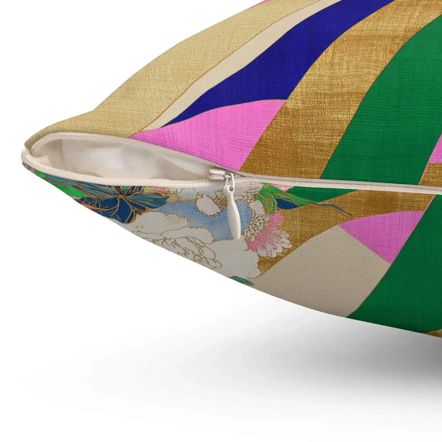 Golden Plumage & Peony Ribbons Throw Pillow