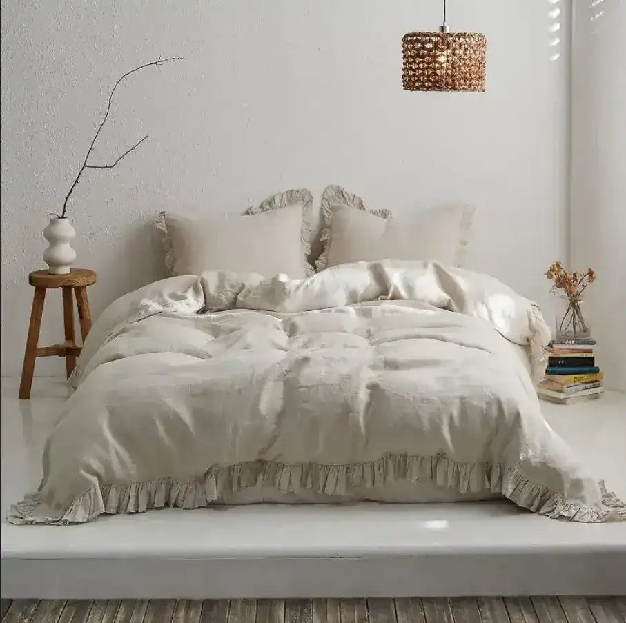 100% Washed French Linen Duvet Cover Set -  Natural Linen