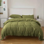 100% Washed French Linen Duvet Cover Set -  Olive Green