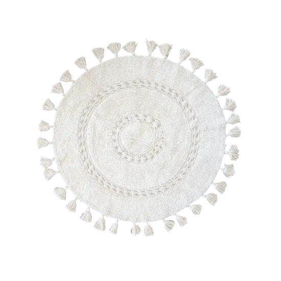 100 NonToxic Cotton Boho Round Crocheted Bath Rug with Tassels