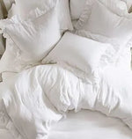 100% Pure Linen Ruffle Duvet Cover Set - White