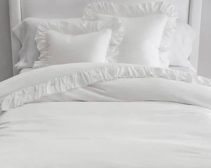 100% Pure Linen Ruffle Duvet Cover Set - White LinenCotton DuvetSet