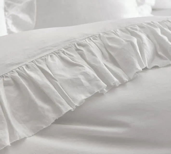 100% Pure Linen Ruffle Duvet Cover Set - White