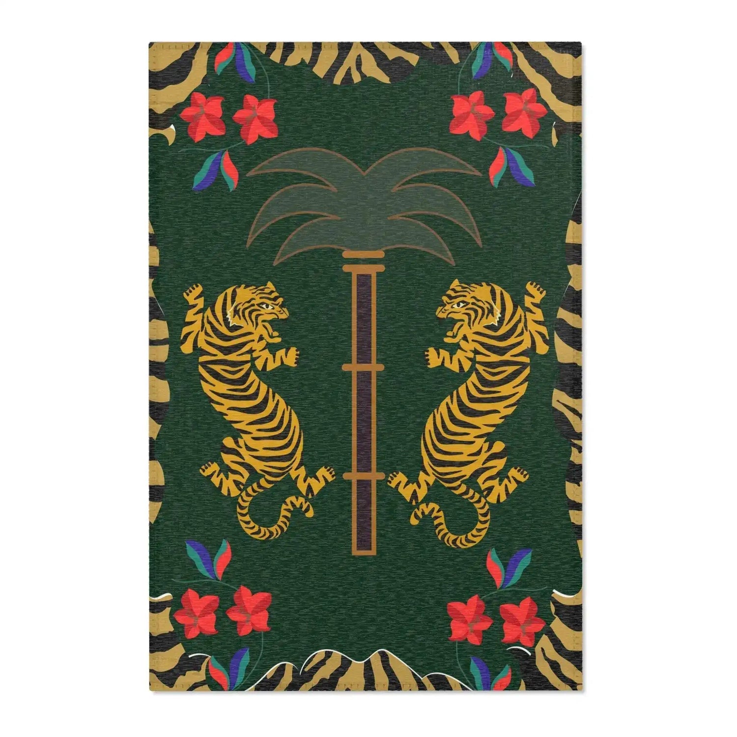 Twin Tigers Under Palm Tree Accent Rug