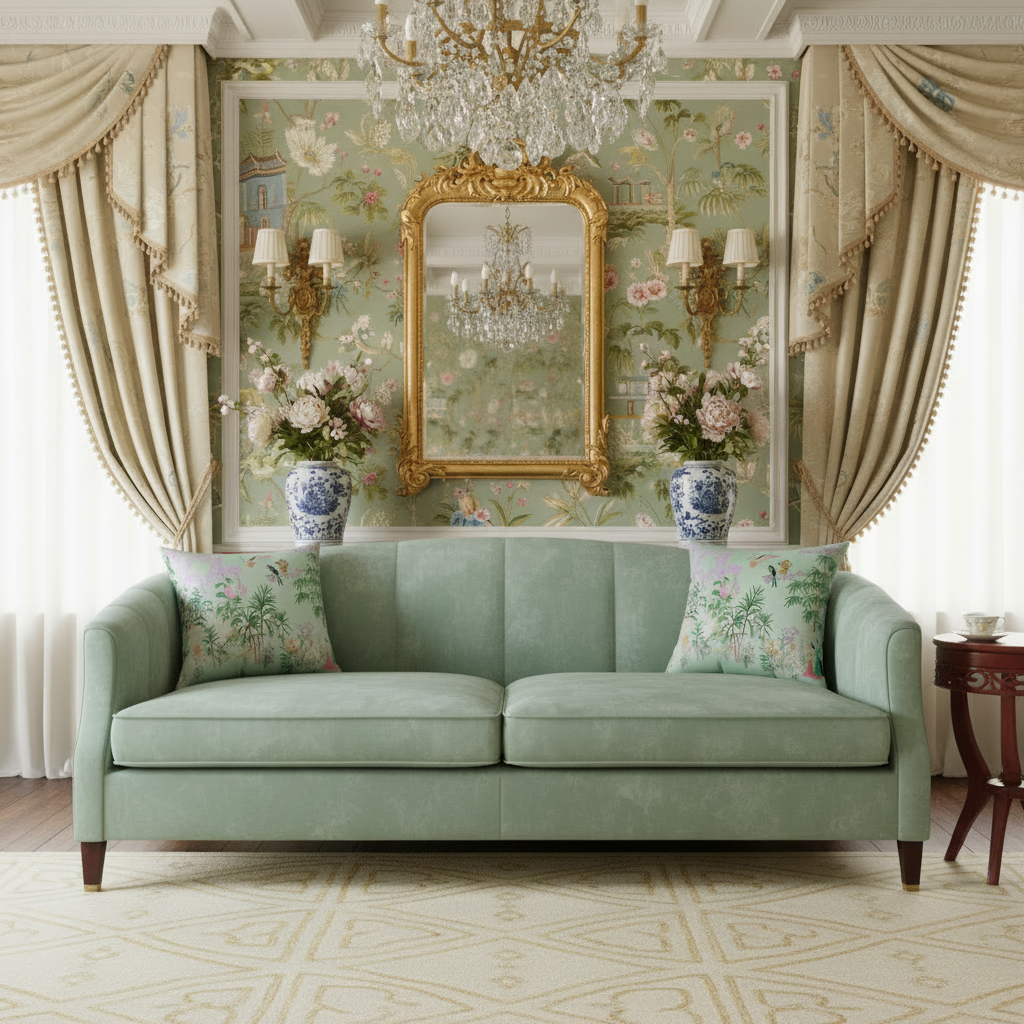 Celadon Courtship Garden Throw Pillow