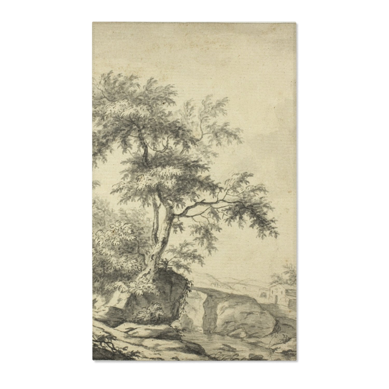 Landscape with Tree on Road to Buildings - Jacob van Ruisdael Area Rug