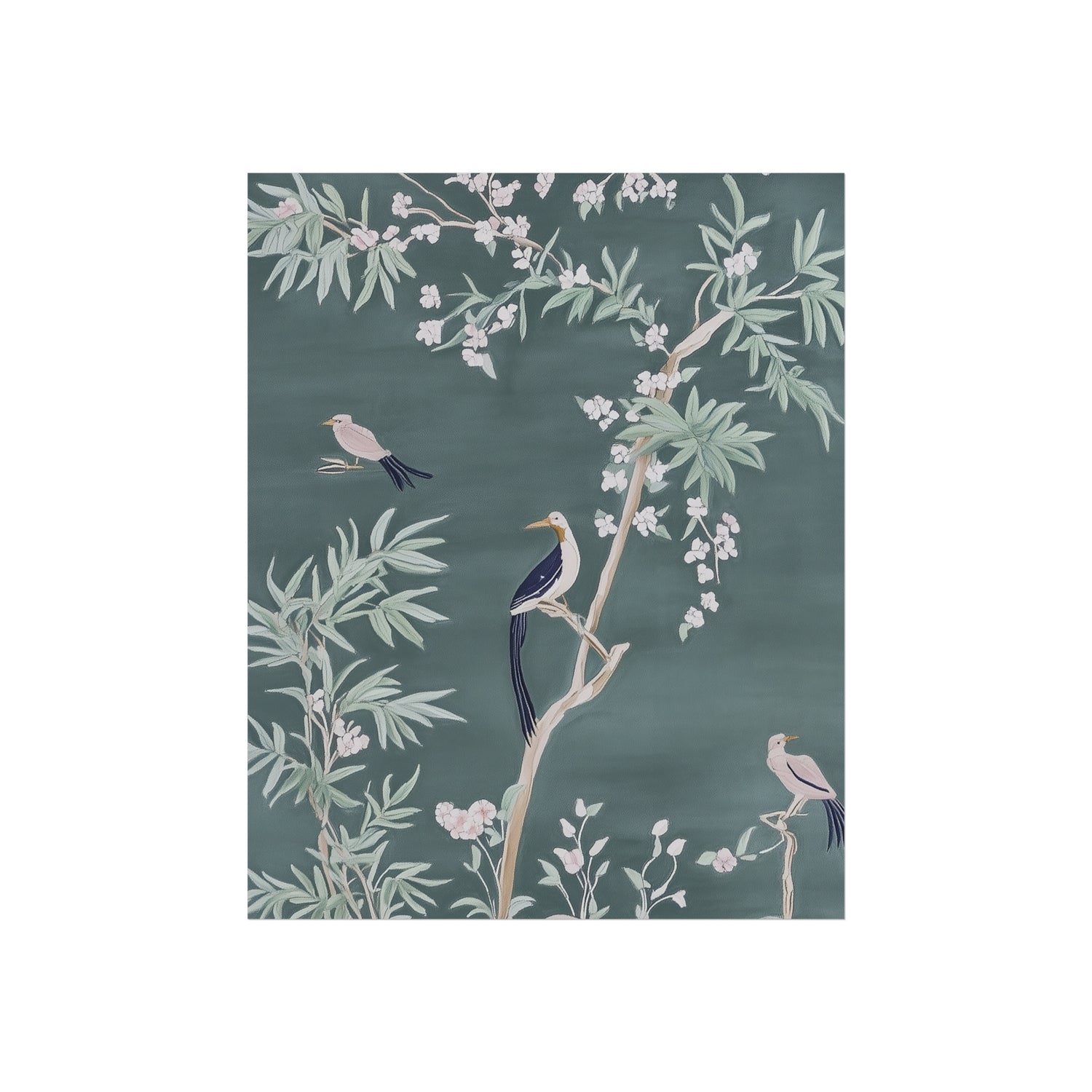 Chinoiserie Birds and Floral Scene - Dark Fine Art Poster