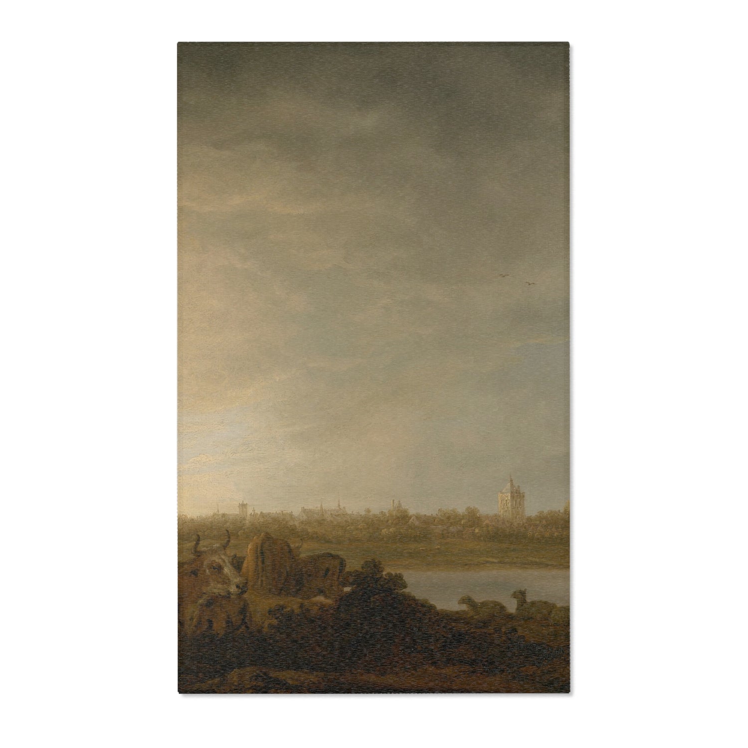 View of Vianen with a Herdsman and Cattle - Aelbert Cuyp Area Rug