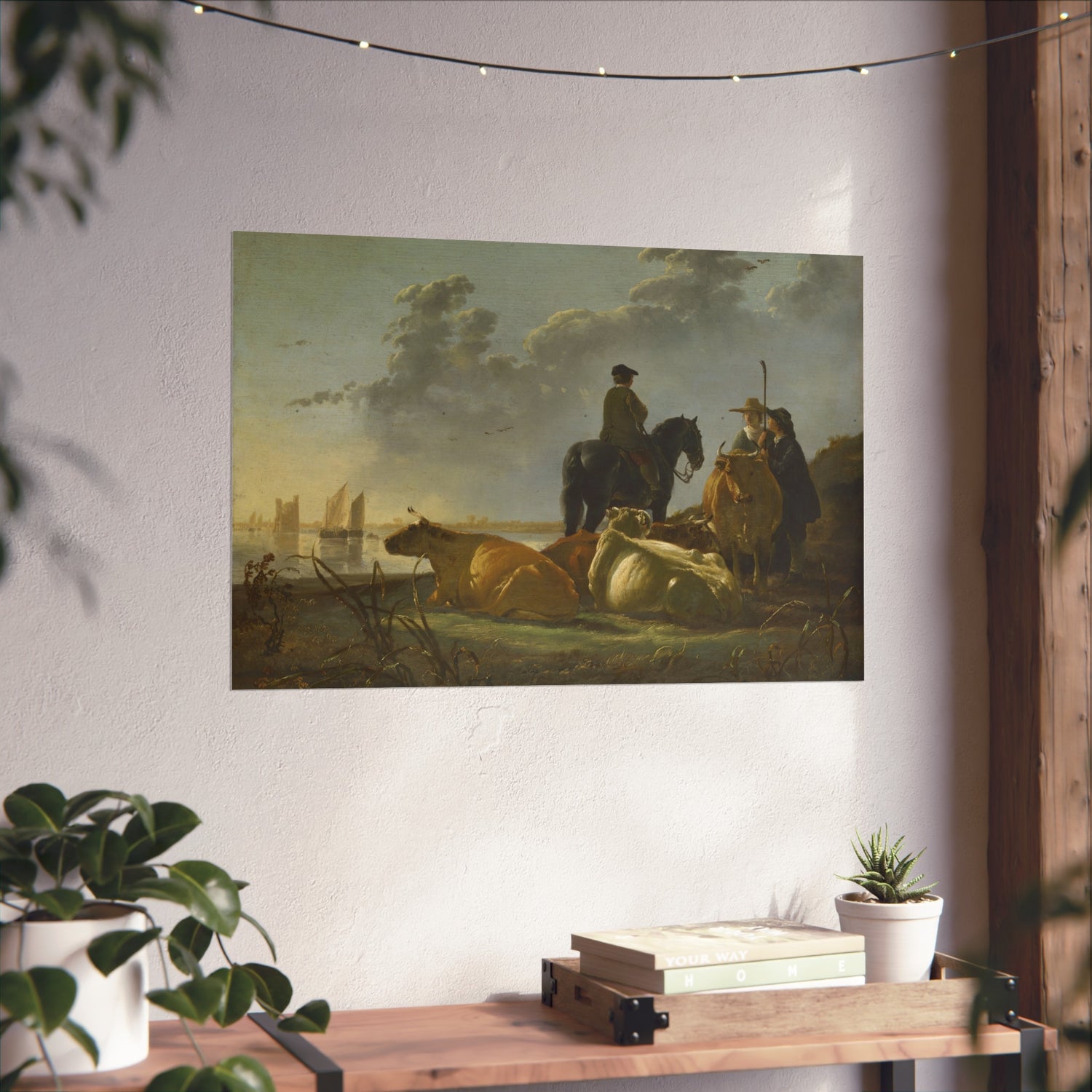 Peasants with Four Cows by the River Merwede - Aelbert Cuyp Fine Art Poster