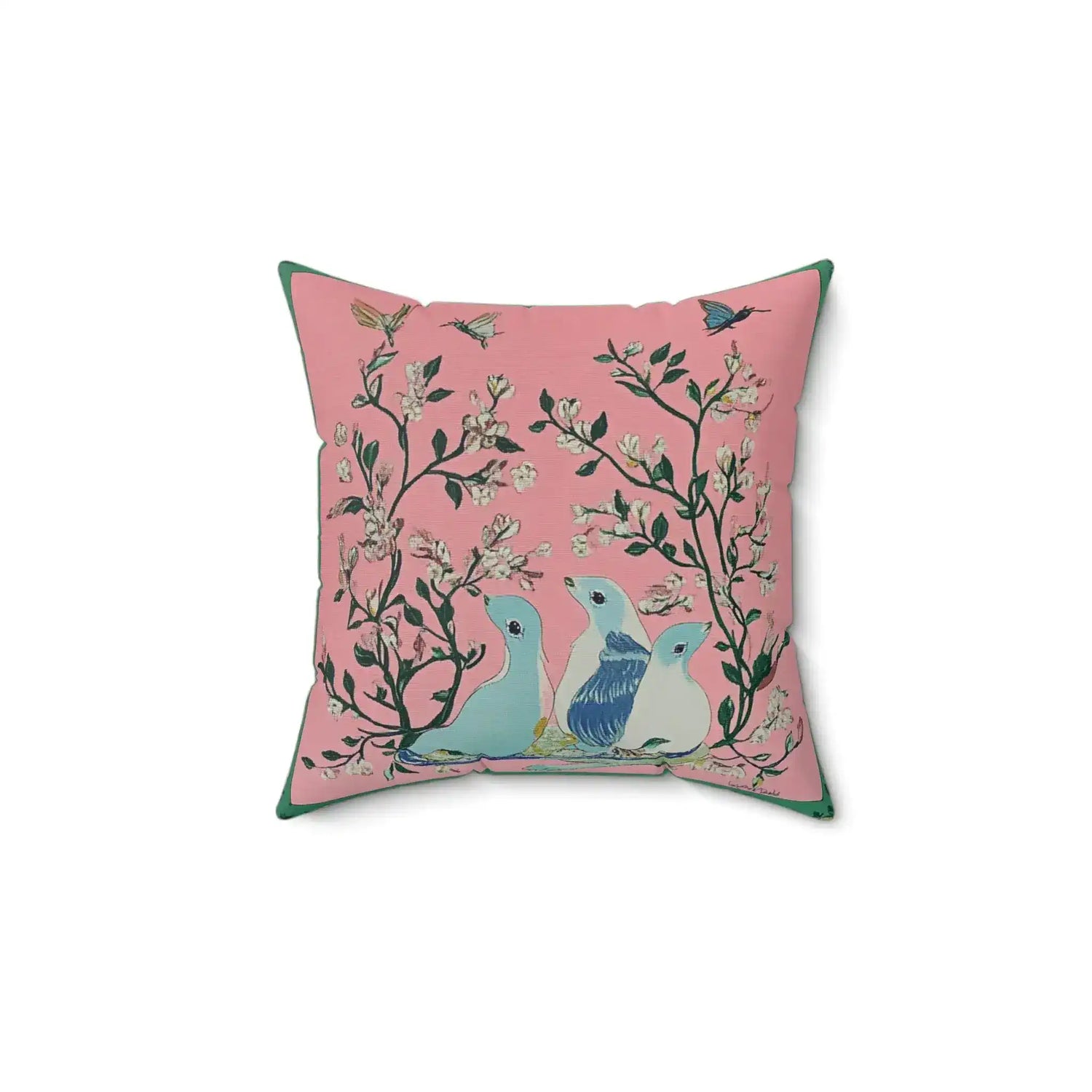 Pastel Birds and Blossoms Throw Pillow