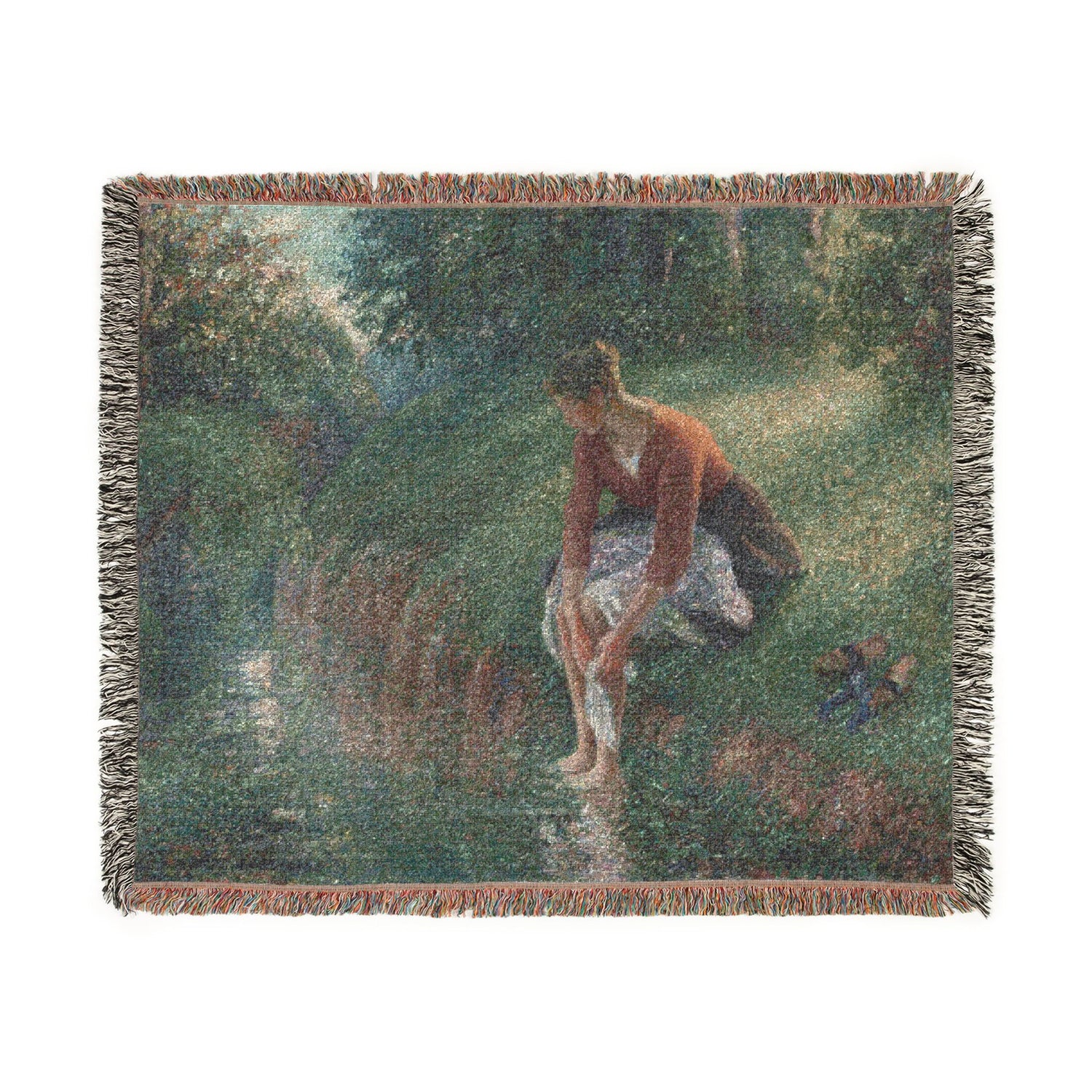 Woman Bathing Her Feet in a Brook - Camille Pissarro Tapestry Blanket