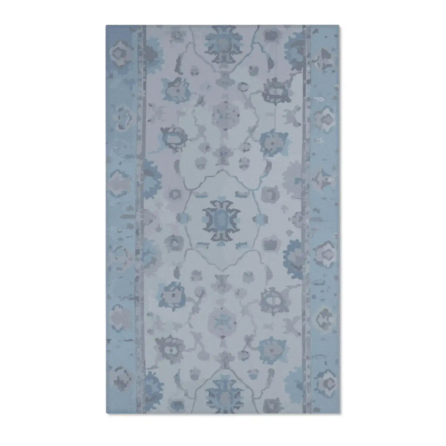 Icy Blue & Silver Floral Medallion Accent Rug