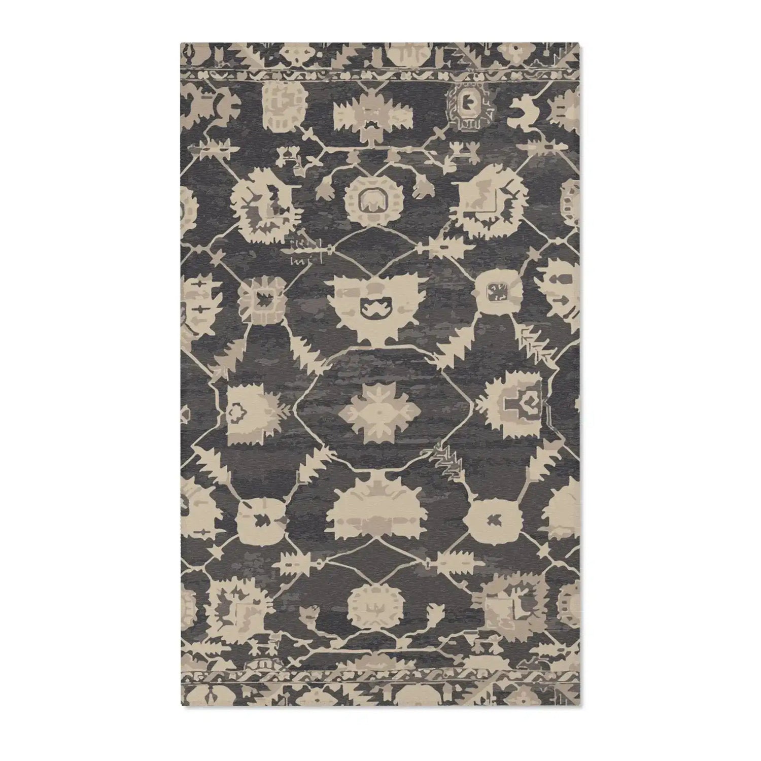 Charcoal & Beige Tribal Medallion Accent Rug