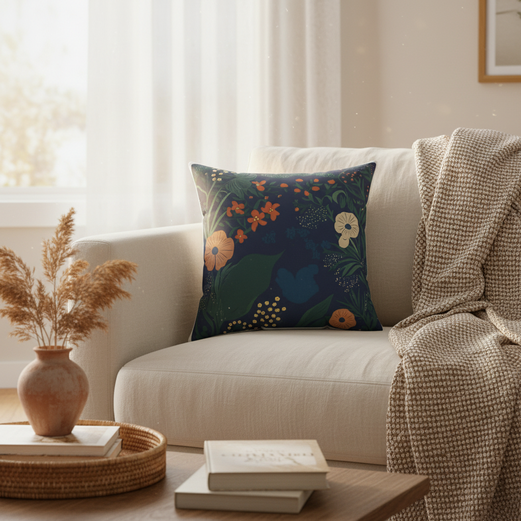 Midnight Garden Gaze Throw Pillow