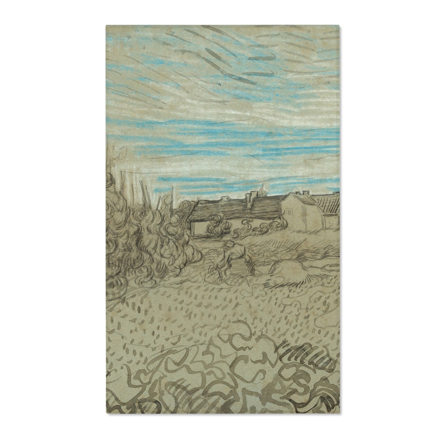 Cottages with a Woman Working in the Middle Ground - Vincent van Gogh Area Rug