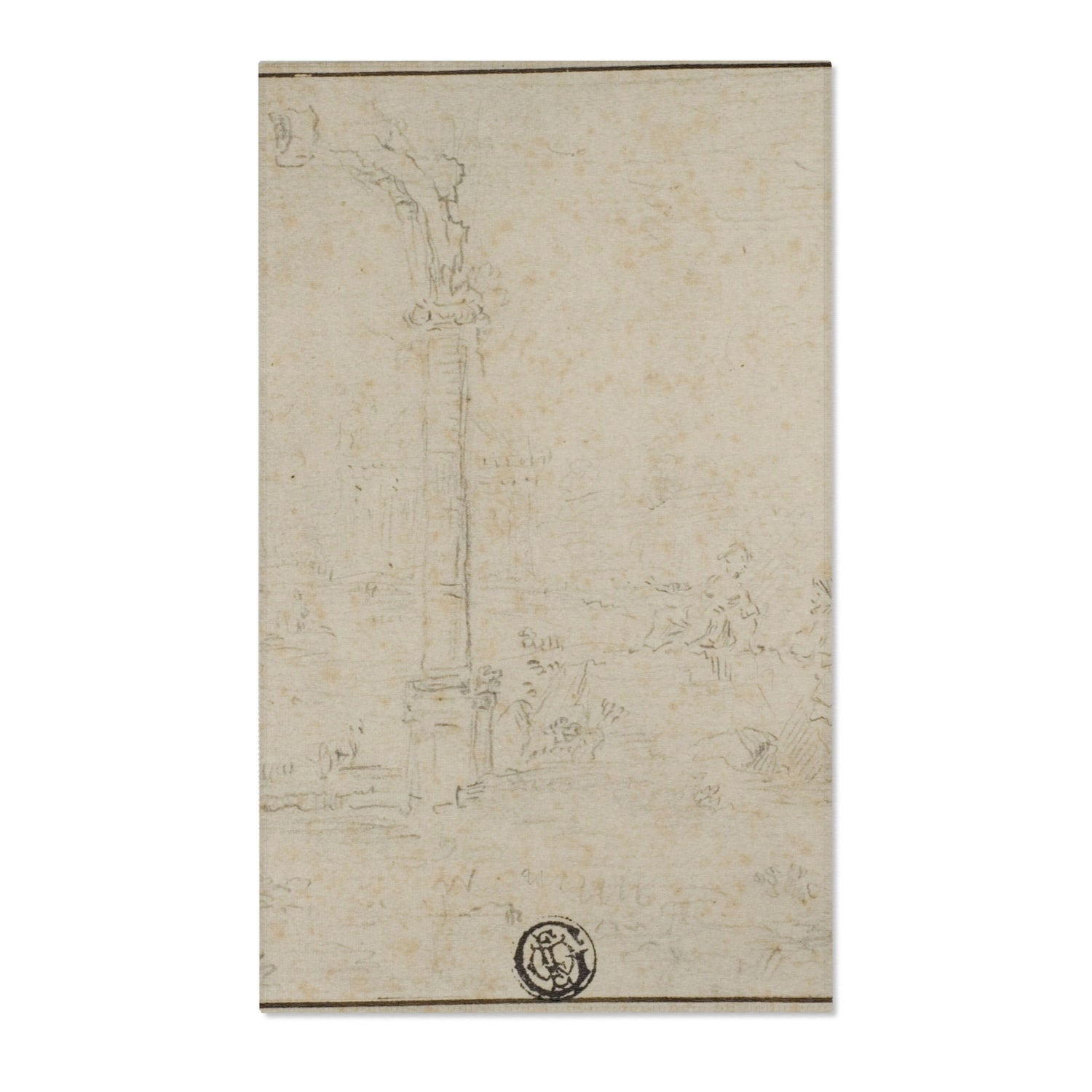 Ruins in a Park, Two Figures - Francesco Guardi Area Rug