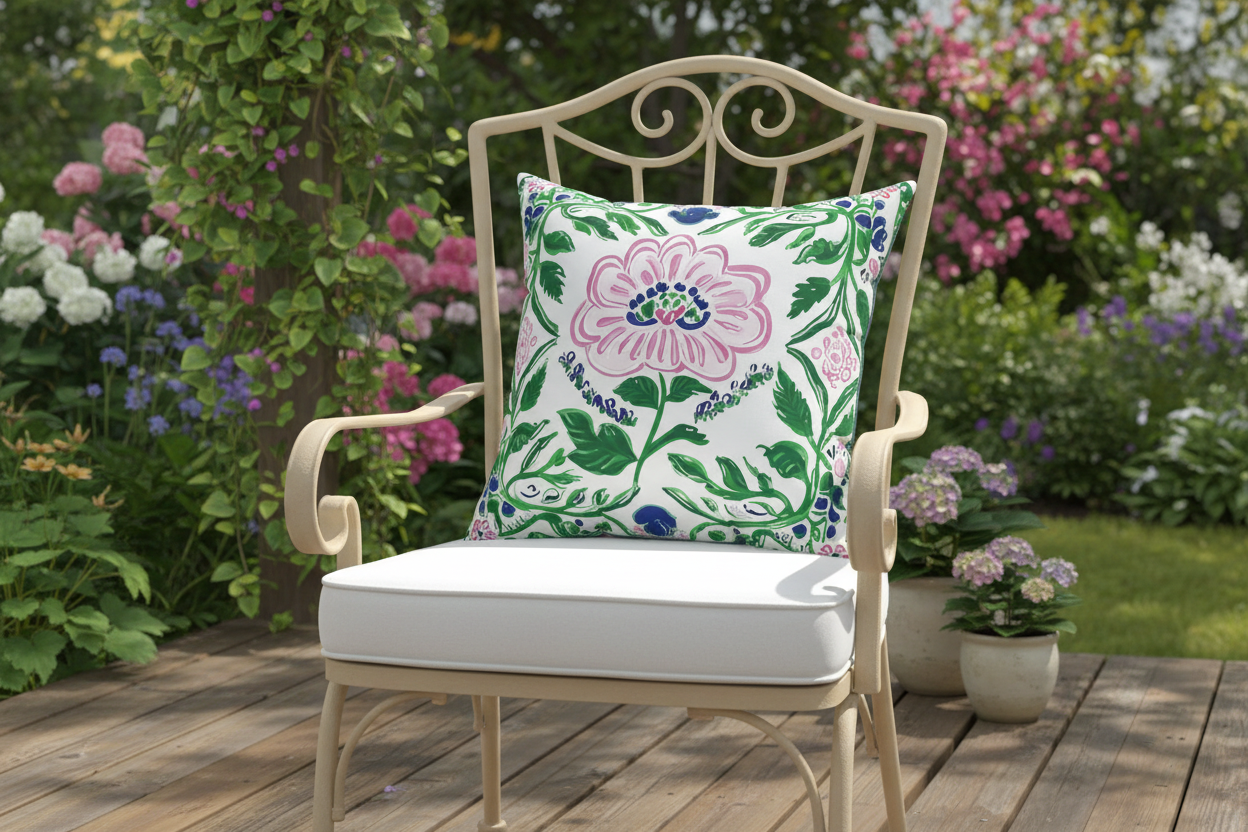 Painterly Folk Bloom Throw Pillow