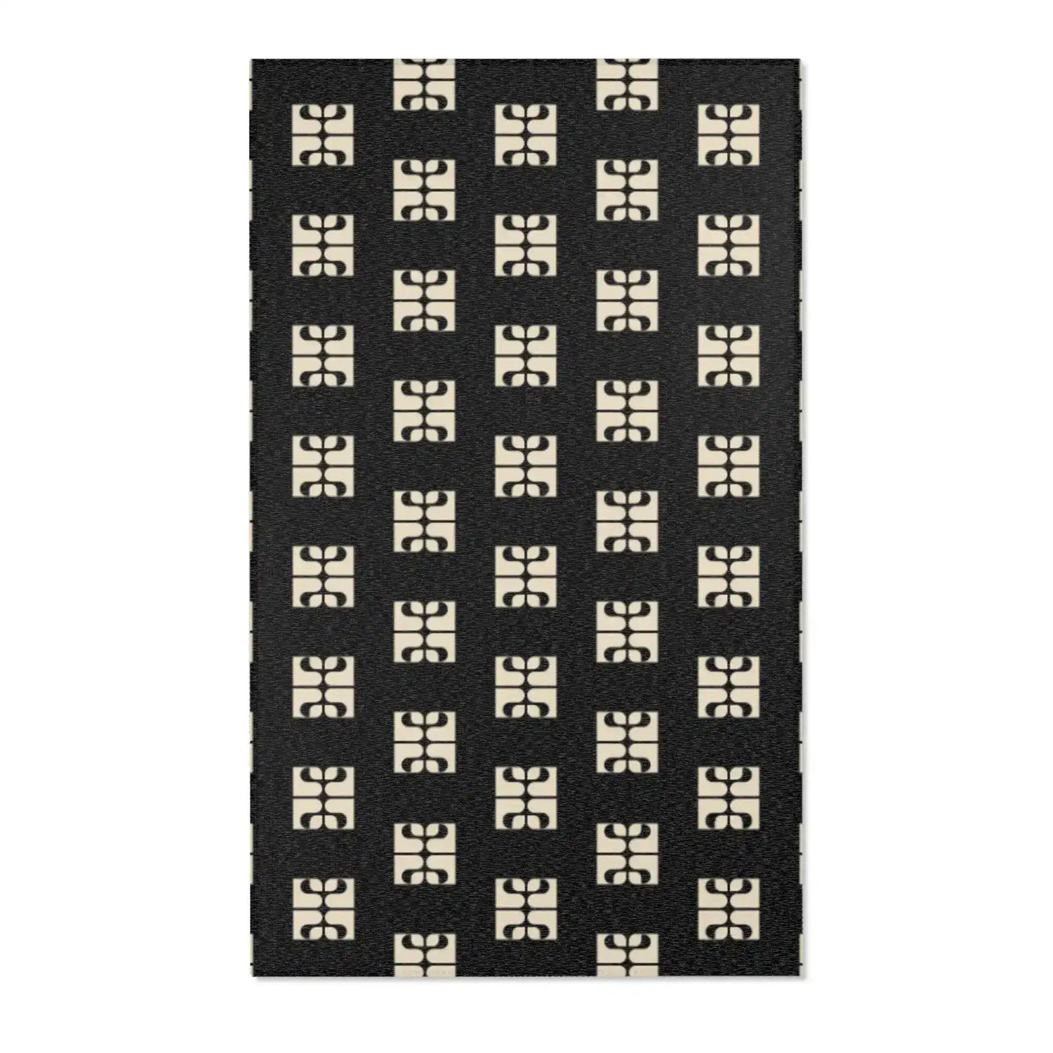 Geometric Retro Black & Beige Accent Rug