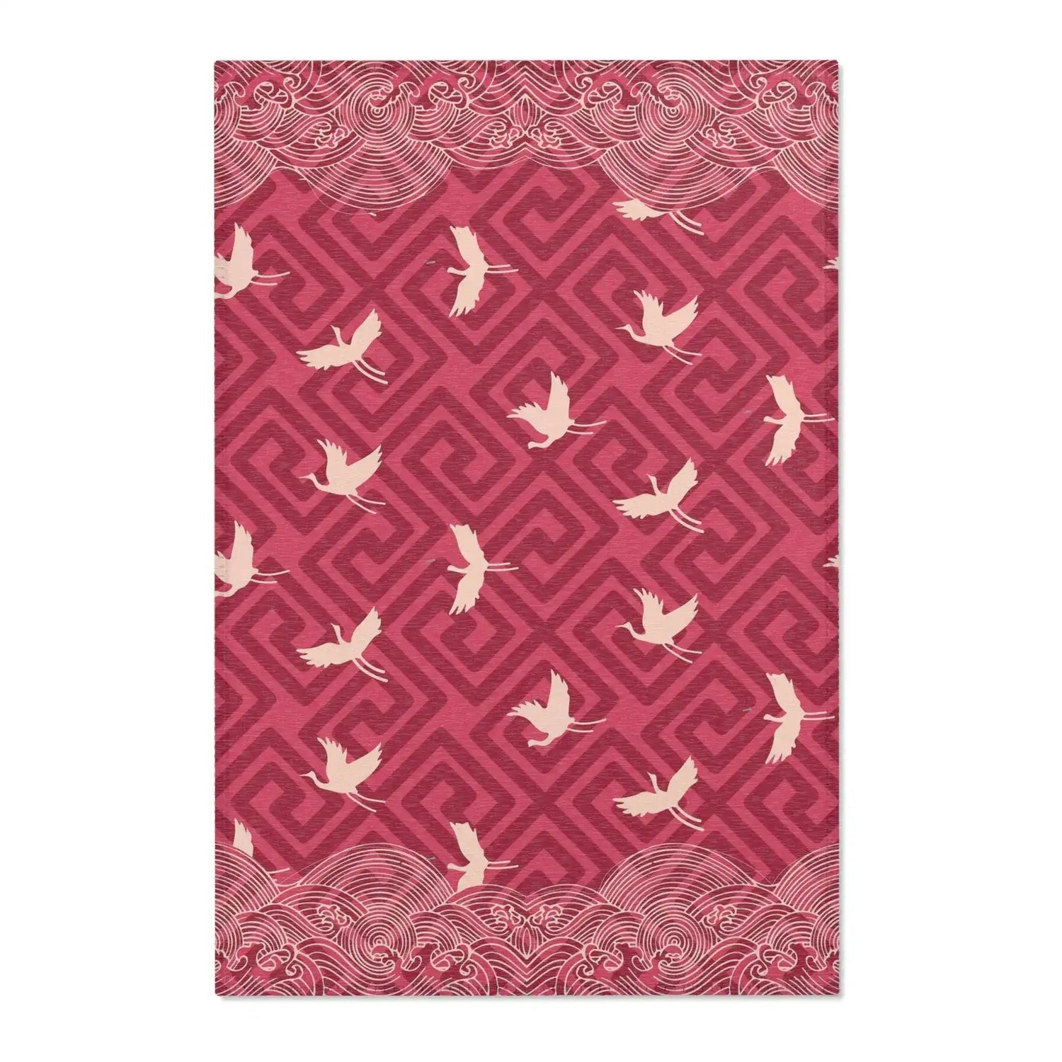 Crimson Crane Waves Accent Rug
