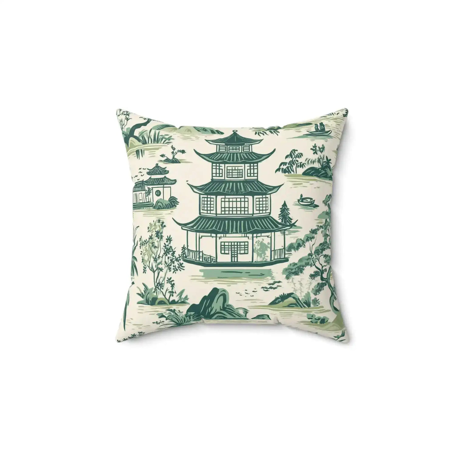 Pagoda Garden Toile Throw Pillow
