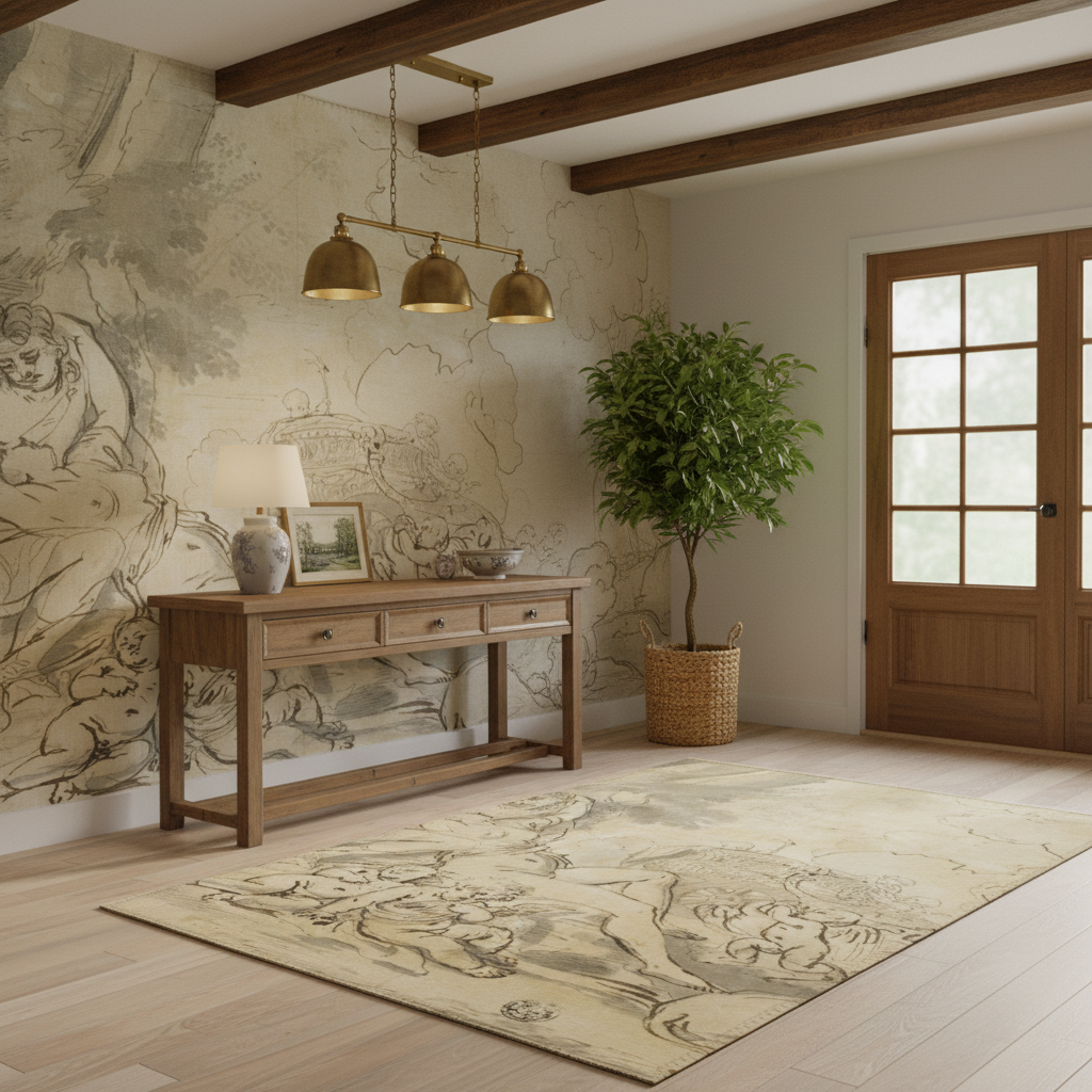 Figures, Chariot and Dog - Nicolas Poussin Area Rug