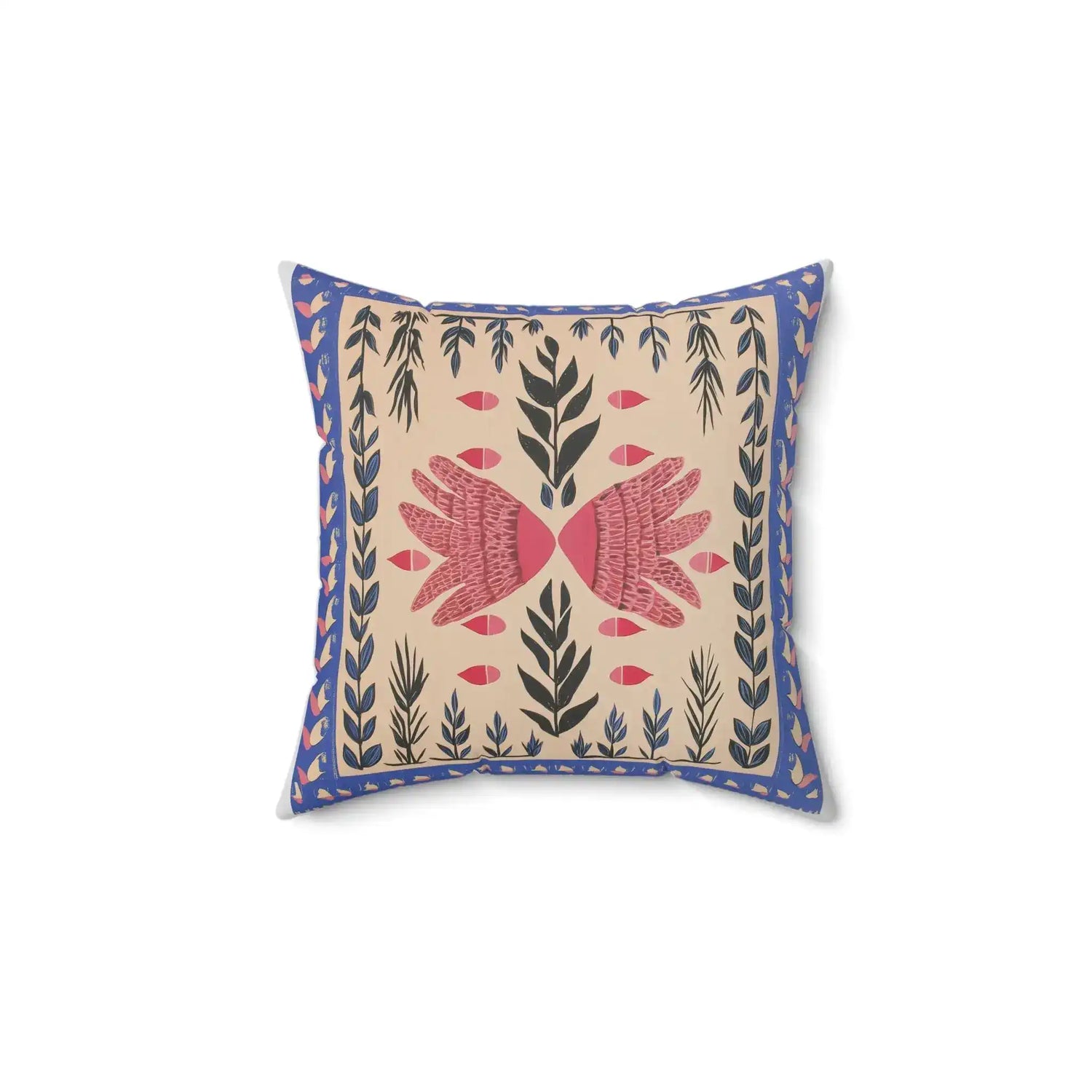 Folk Wings & Foliage Throw Pillow