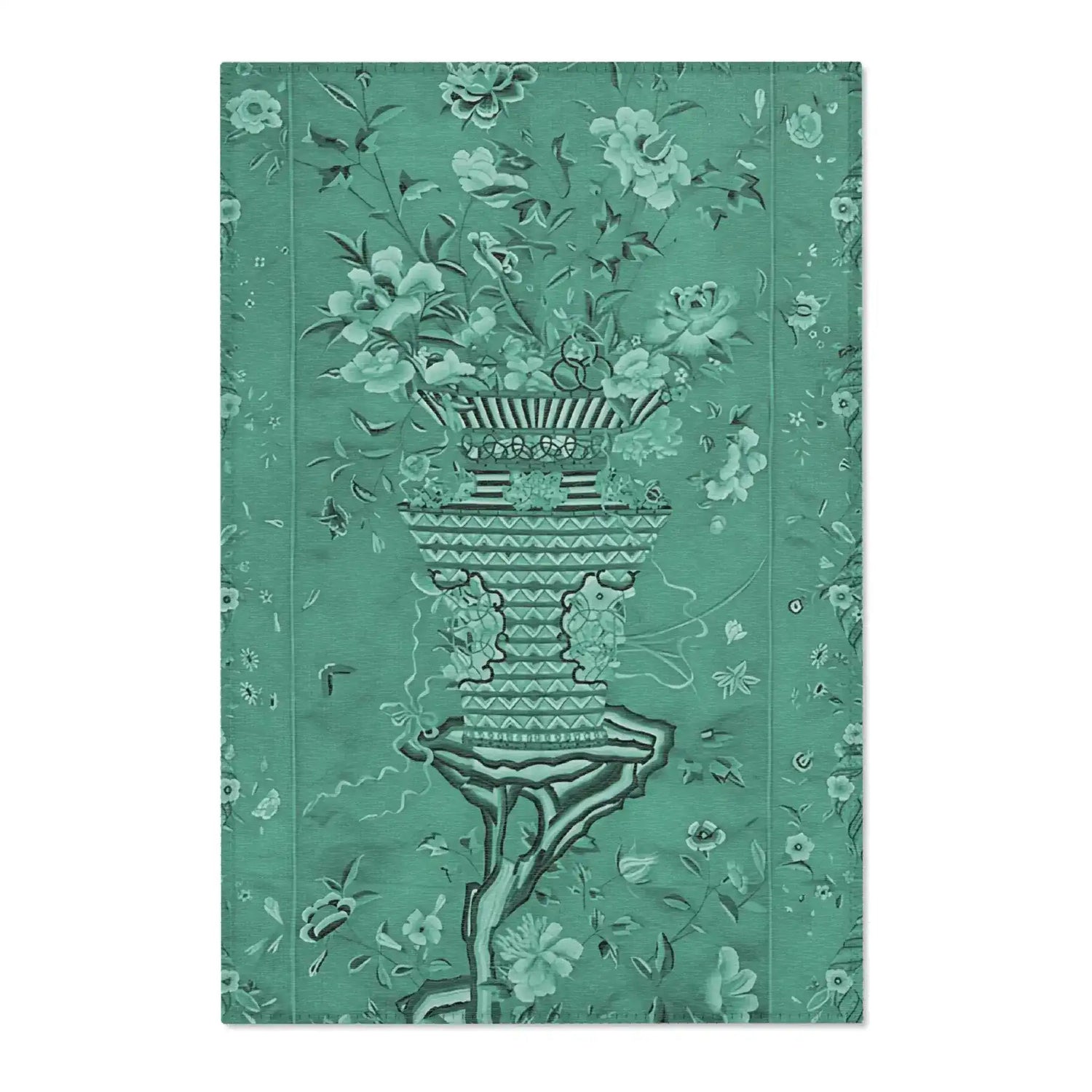 Floral Vase on Emerald Green Accent Rug