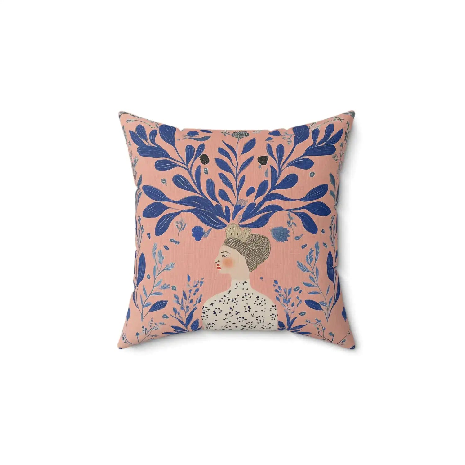 Crowned Floral Portrait Throw Pillow