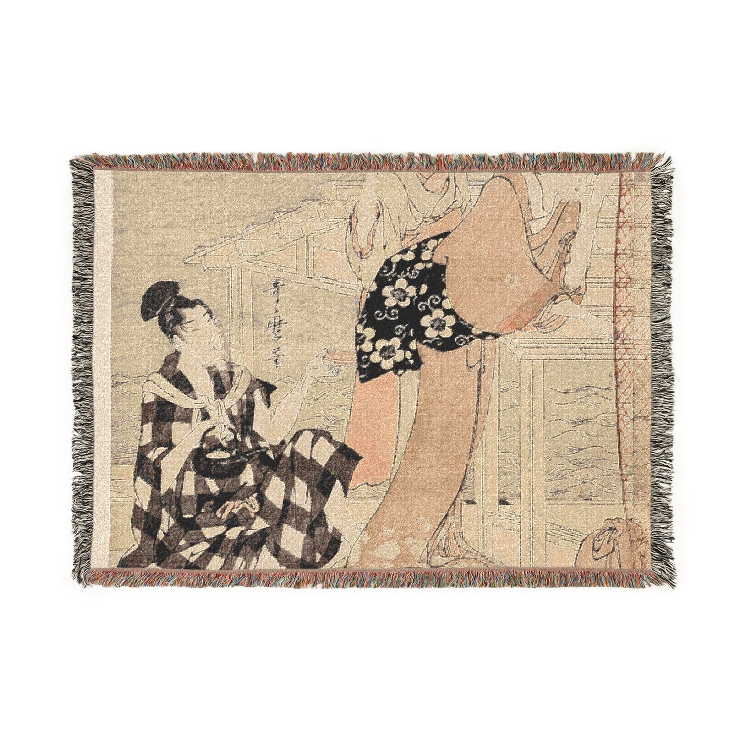 Net Fishing at Night Sumida River - Kitagawa Utamaro Tapestry Blanket