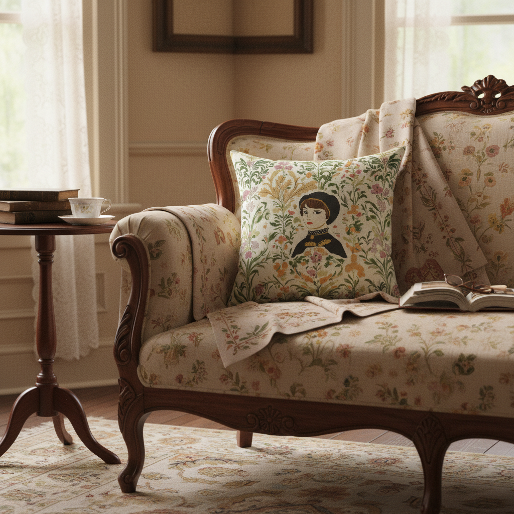 Victorian Muse Floral Portrait Throw Pillow