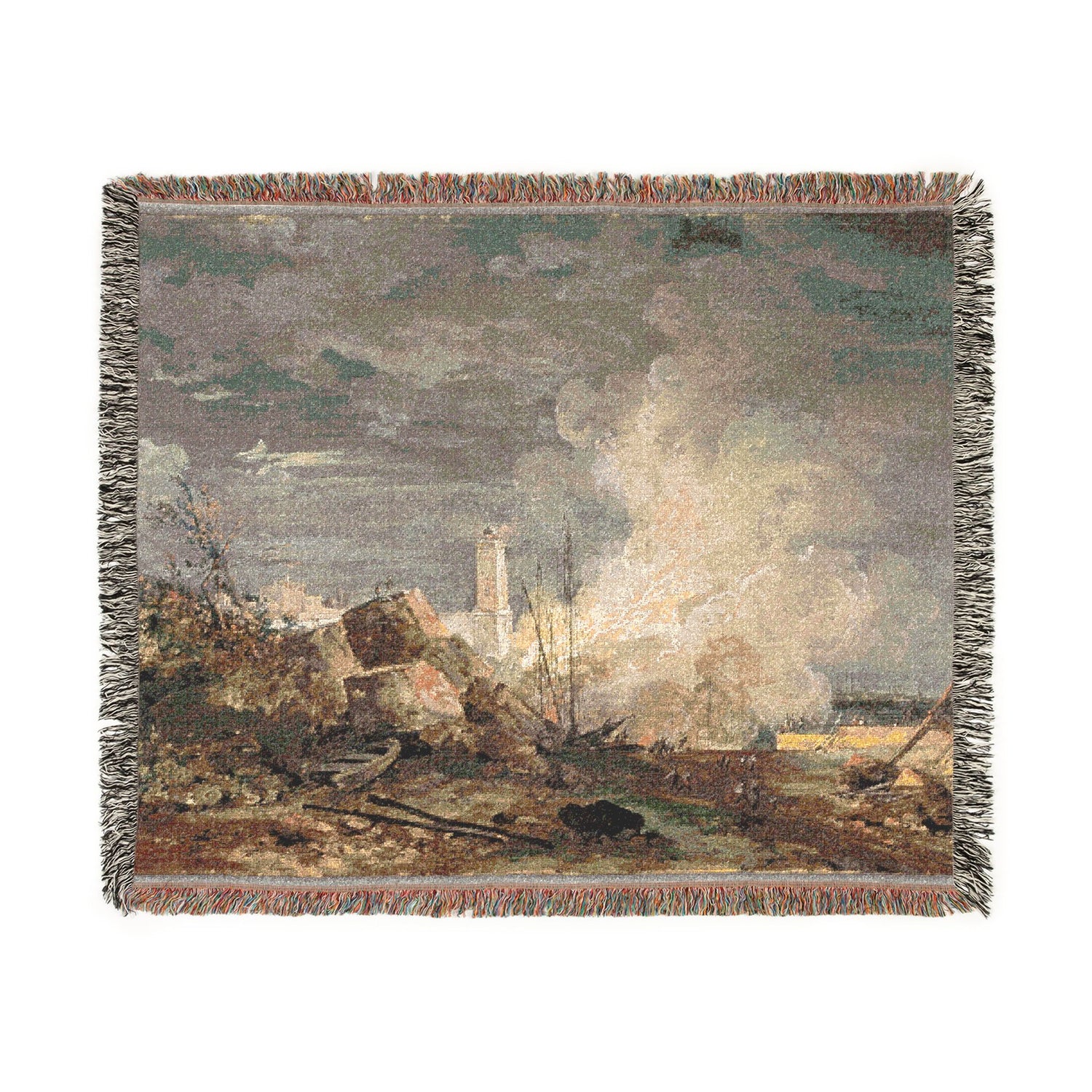 Fire in the Port - Louis Gabriel Moreau Tapestry Blanket
