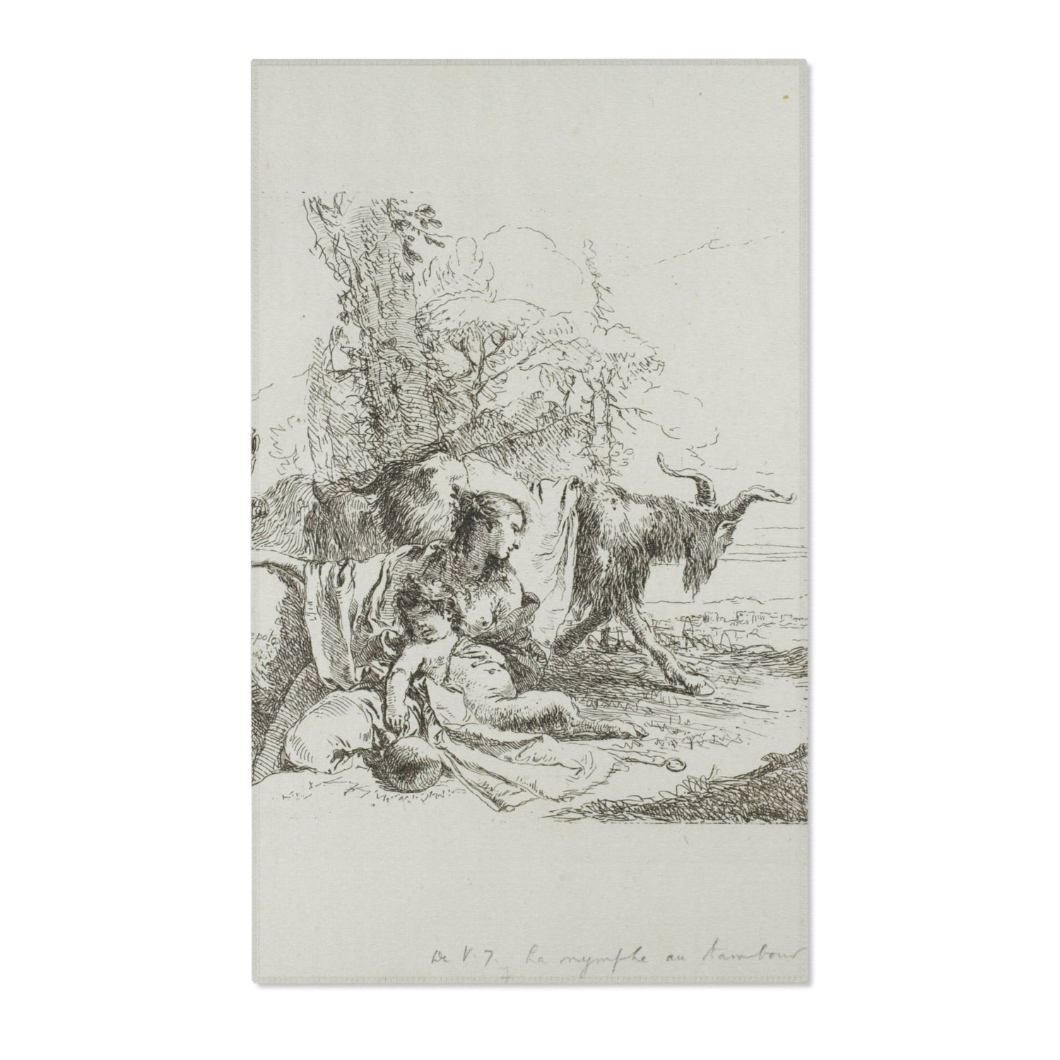 A Nymph with a Small Satyr and Two Goats - Giovanni Battista Tiepolo Area Rug