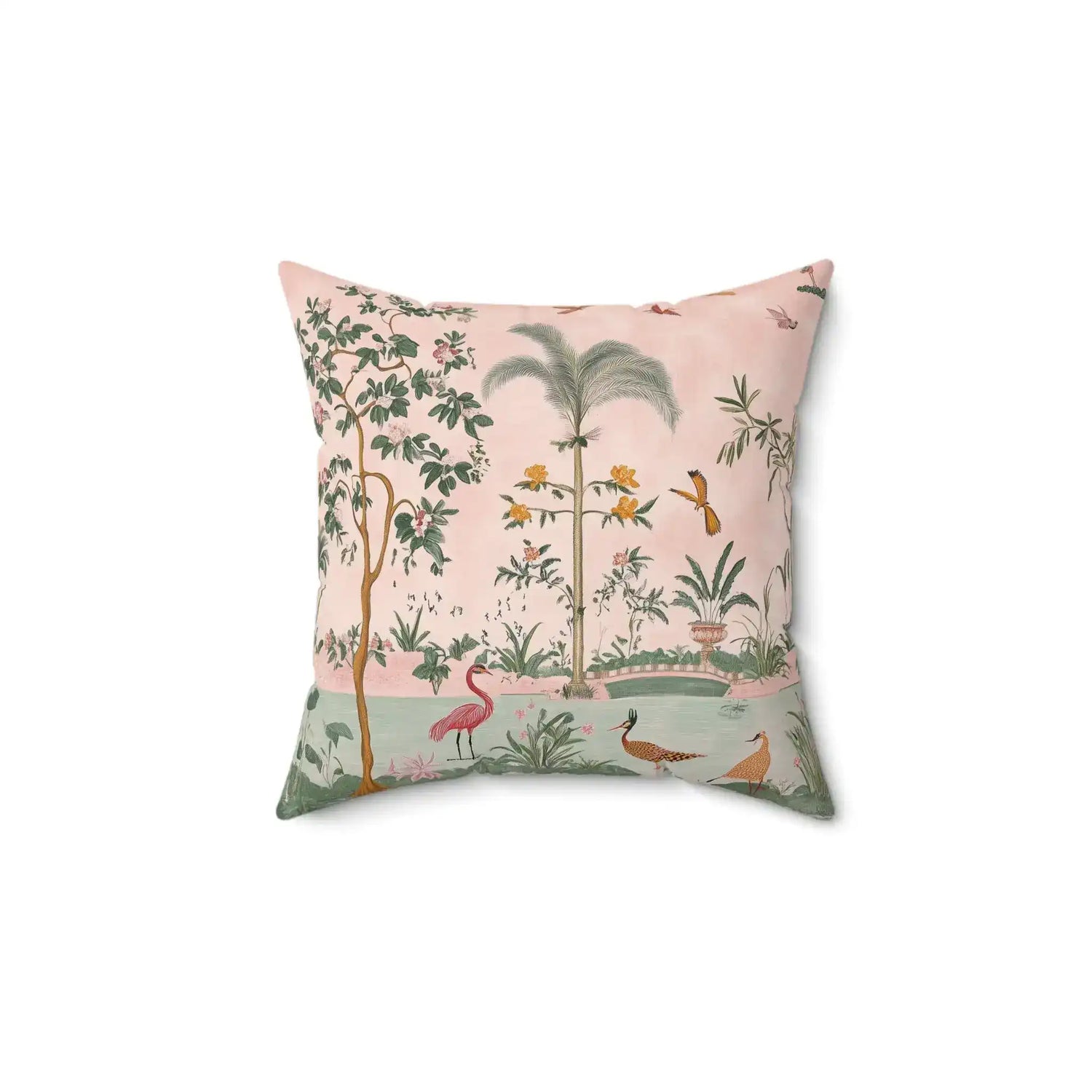 Tranquil Garden Birds Throw Pillow