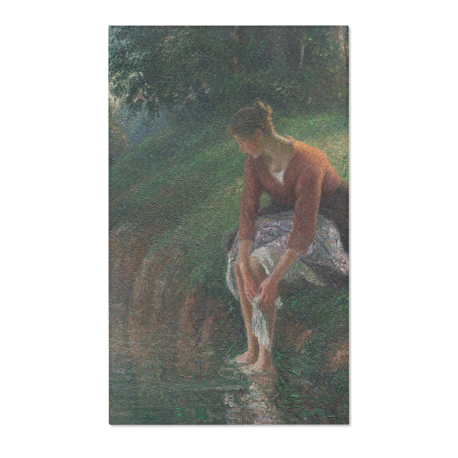 Woman Bathing Her Feet in a Brook - Camille Pissarro Area Rug