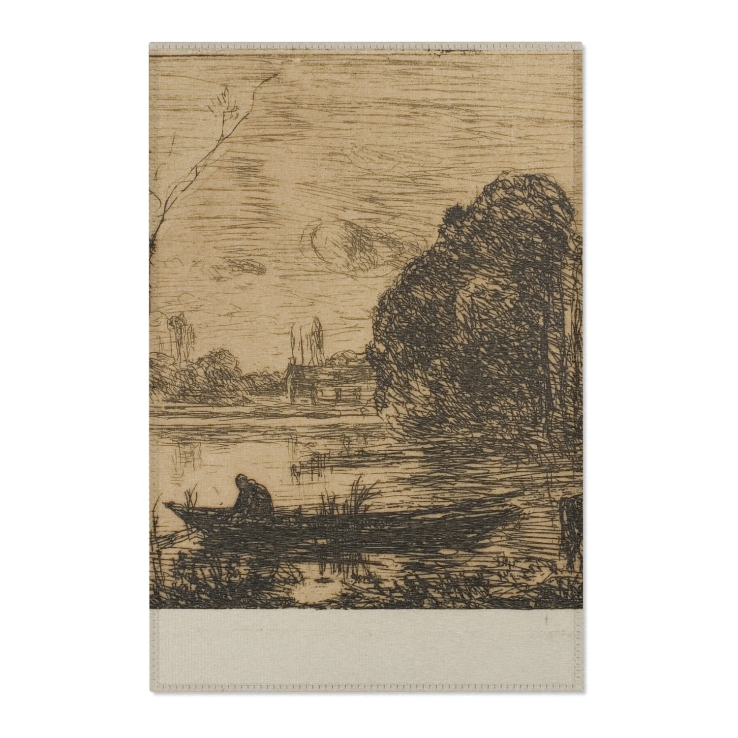 Ville d'Avray Pond with Boatman, Evening - Jean Baptiste Camille Corot Area Rug