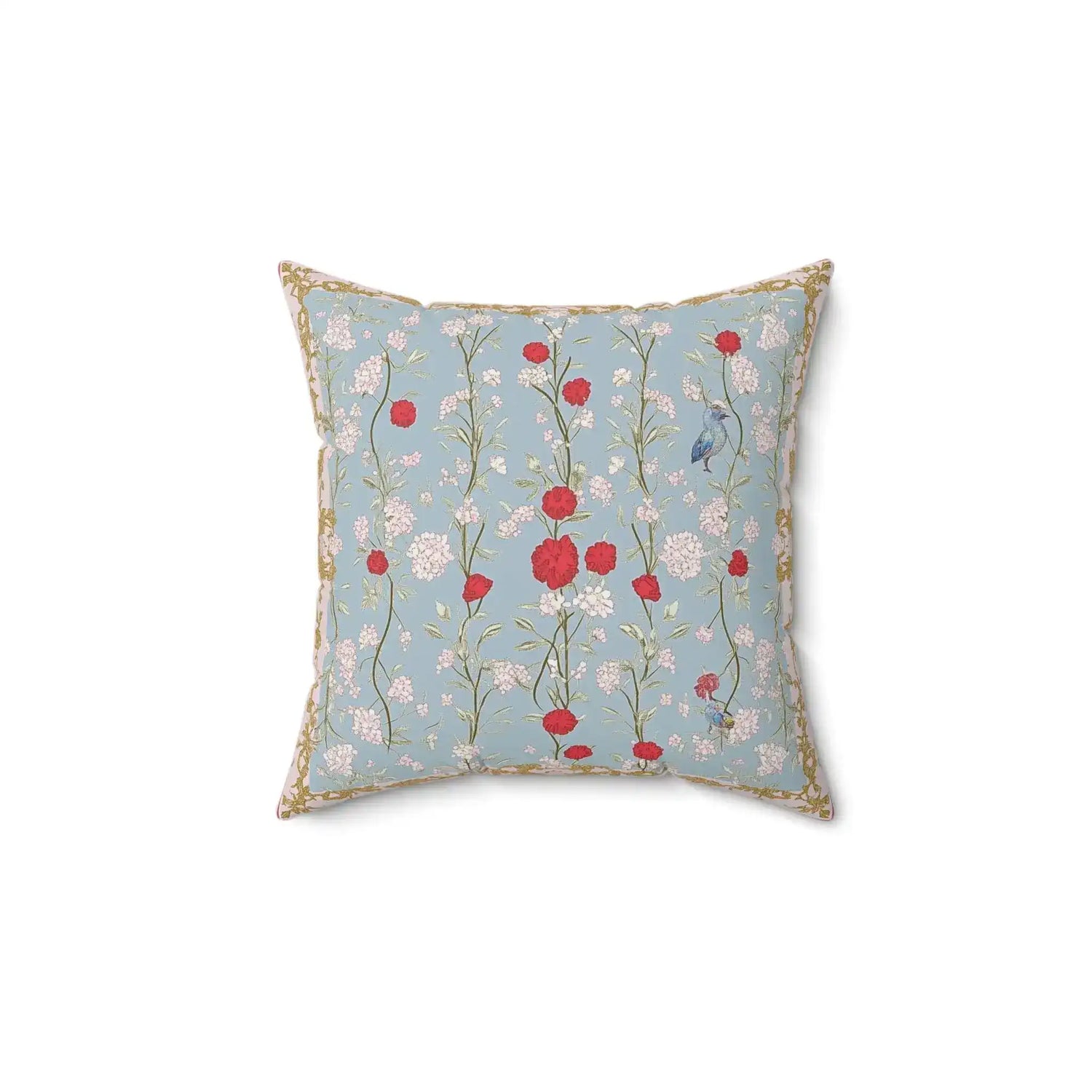 Blue Songbirds & Carnations Throw Pillow
