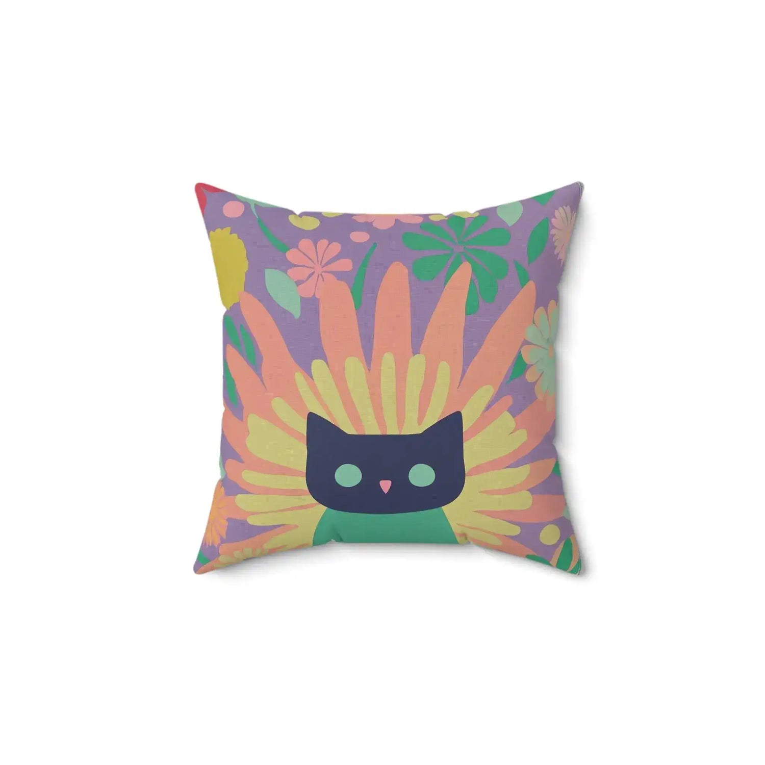 Floral Cat Pop Art Throw Pillow