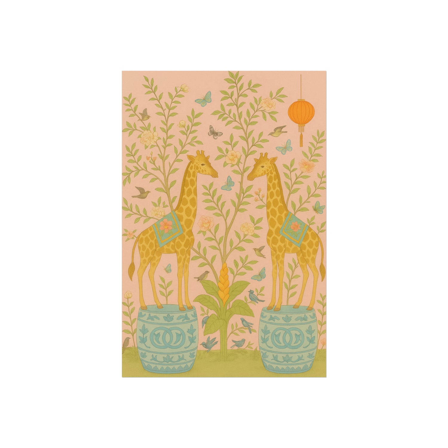 Chinoiserie Giraffe Twins Fine Art Poster