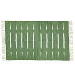 Handwoven Green and White Stripe Cotton Rug with Fringes