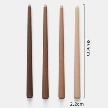 12" Unscented Taper Colored Candles - 4 pcs Coffee Hues