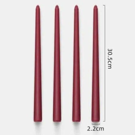 12" Unscented Taper Colored Candles - 4 pcs Carmine